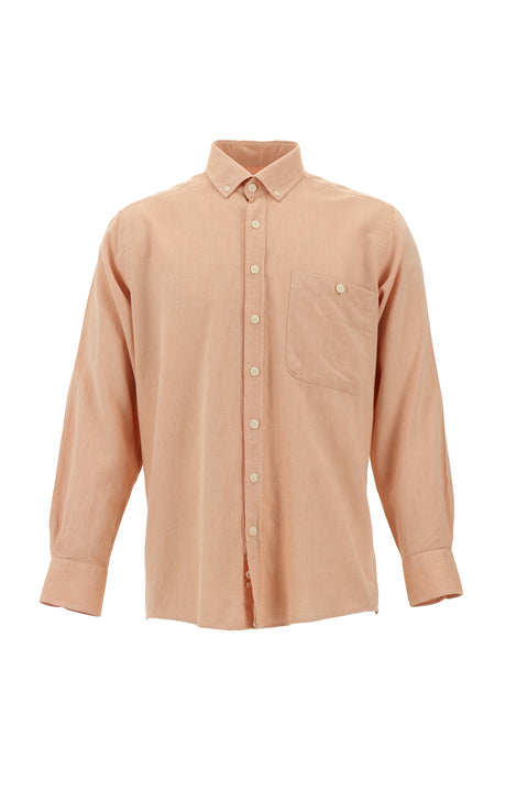 Light Orange Long Sleeve Regular Fit Oxford Cotton Button-Down Shirt