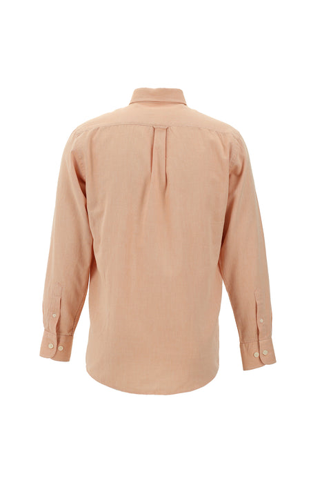 Light Orange Long Sleeve Regular Fit Oxford Cotton Button-Down Shirt