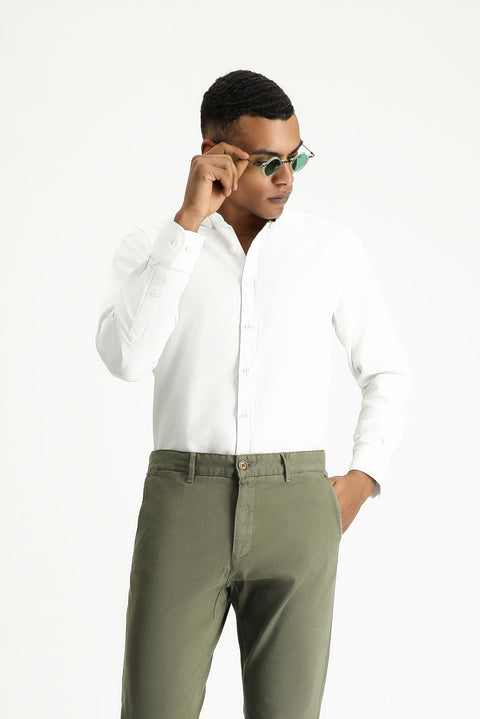 White Long Sleeve Regular Fit Oxford Cotton Shirt