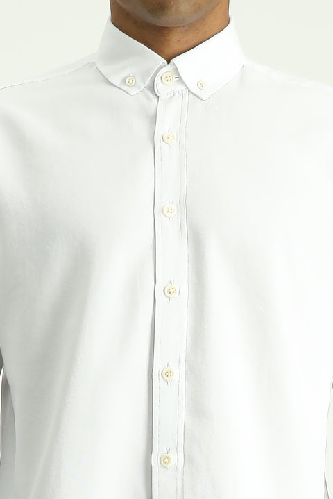 White Long Sleeve Regular Fit Oxford Cotton Shirt