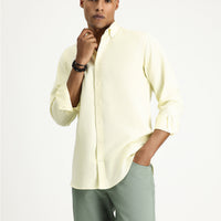 Light Yellow Long Sleeve Regular Fit Oxford Cotton Shirt