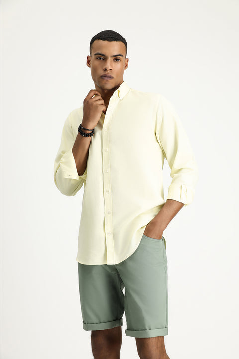Light Yellow Long Sleeve Regular Fit Oxford Cotton Shirt
