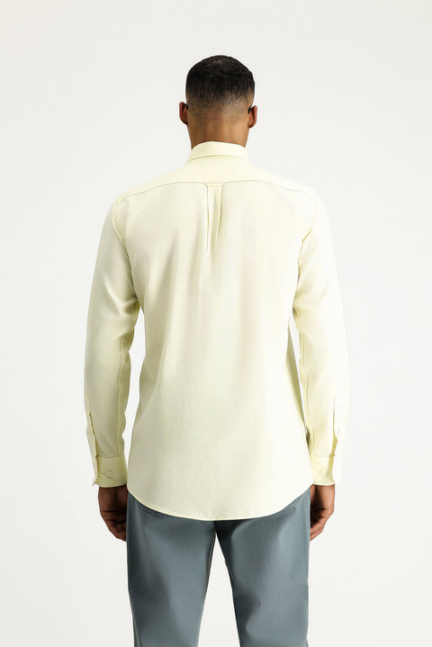 Light Yellow Long Sleeve Regular Fit Oxford Cotton Shirt