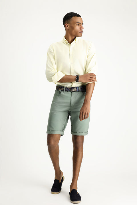 Light Yellow Long Sleeve Regular Fit Oxford Cotton Shirt