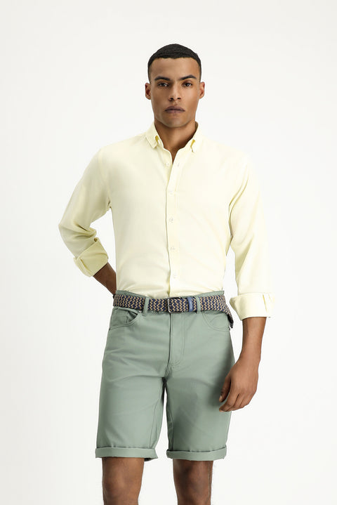 Light Yellow Long Sleeve Regular Fit Oxford Cotton Shirt