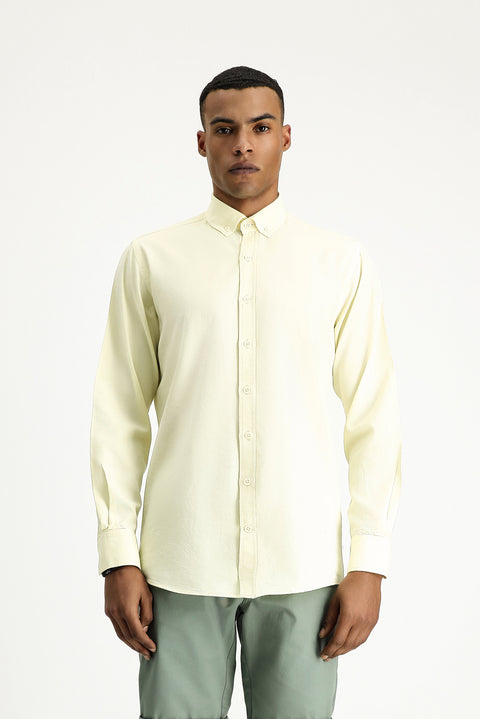 Light Yellow Long Sleeve Regular Fit Oxford Cotton Shirt