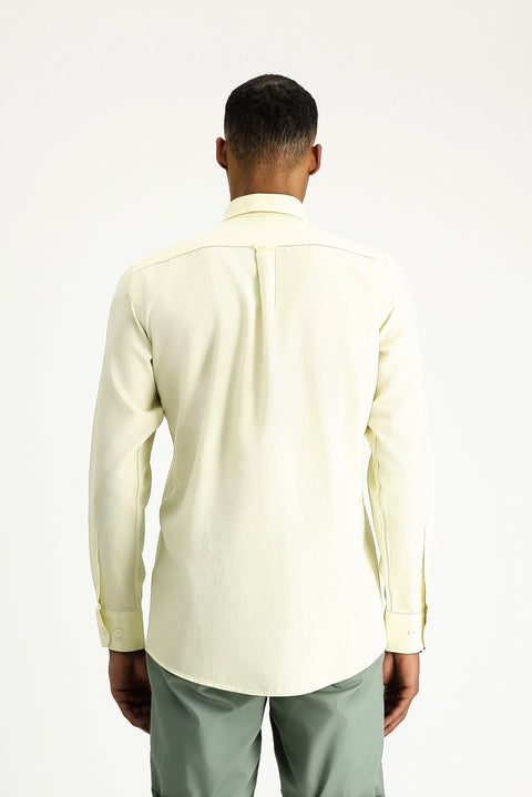 Light Yellow Long Sleeve Regular Fit Oxford Cotton Shirt