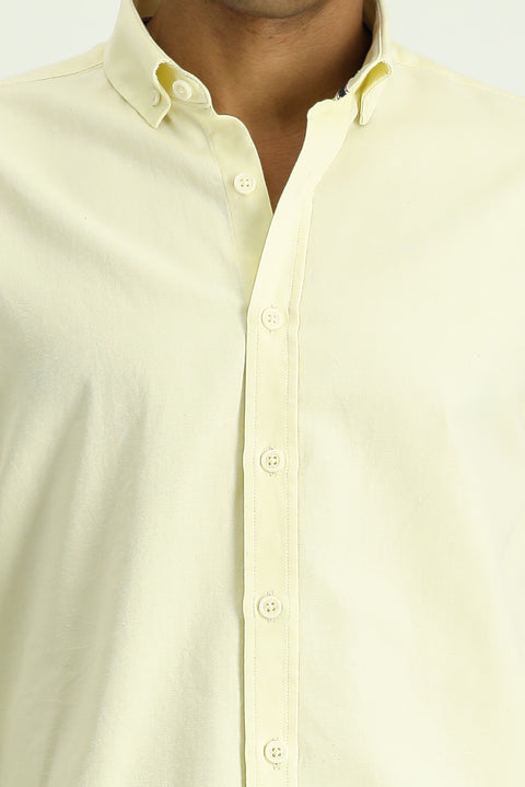 Light Yellow Long Sleeve Regular Fit Oxford Cotton Shirt