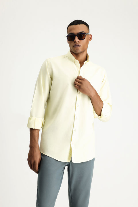 Light Yellow Long Sleeve Regular Fit Oxford Cotton Shirt