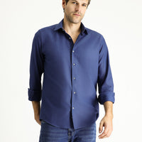 Medium Navy Long Sleeve Regular Fit Cotton Sport Shirt