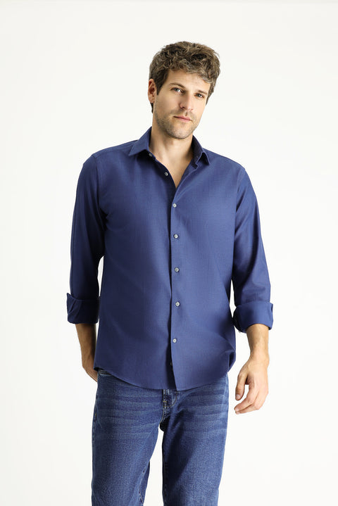 Medium Navy Long Sleeve Regular Fit Cotton Sport Shirt