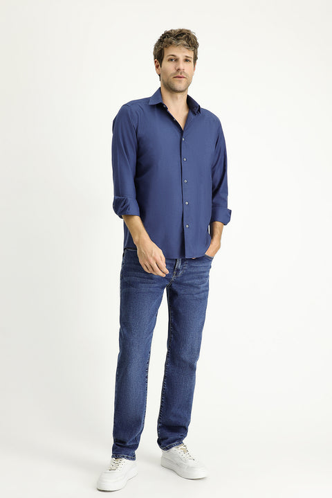 Medium Navy Long Sleeve Regular Fit Cotton Sport Shirt
