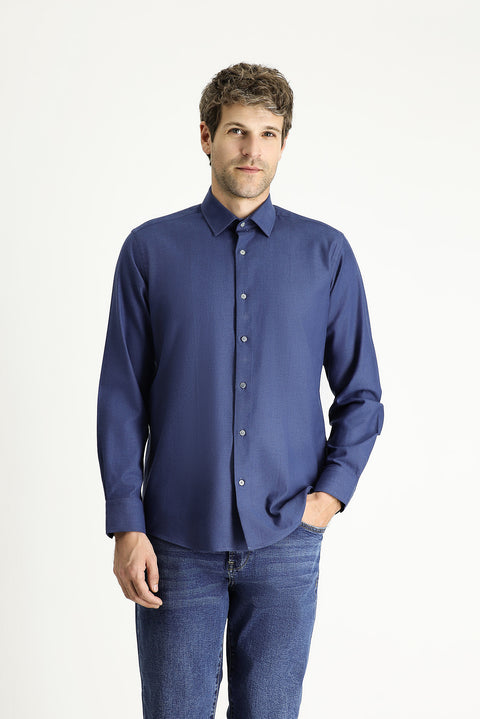 Medium Navy Long Sleeve Regular Fit Cotton Sport Shirt