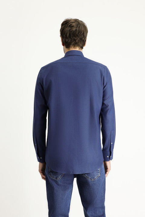 Medium Navy Long Sleeve Regular Fit Cotton Sport Shirt