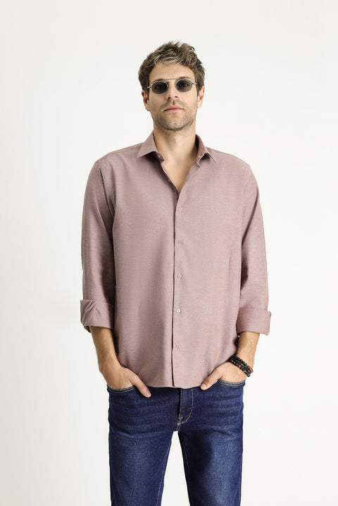 Light Burgundy Long Sleeve Regular Fit Sport Cotton Shirt