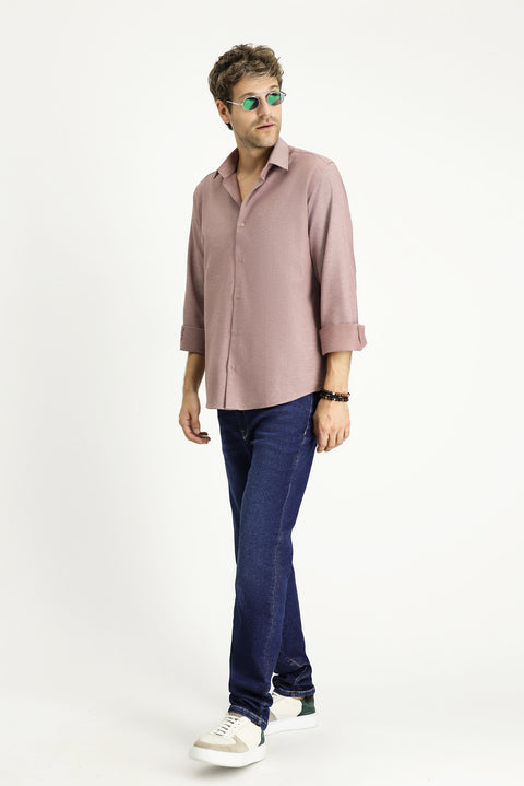 Light Burgundy Long Sleeve Regular Fit Sport Cotton Shirt