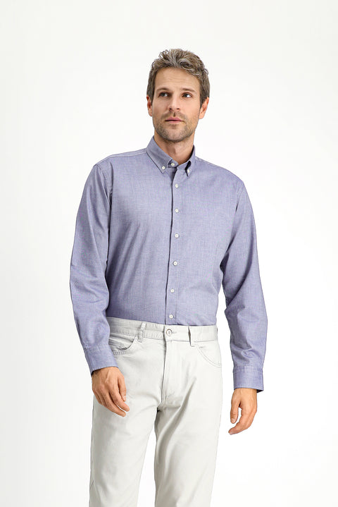 Medium Navy Long Sleeve Regular Fit Button-Down Collar Oxford Cotton Shirt