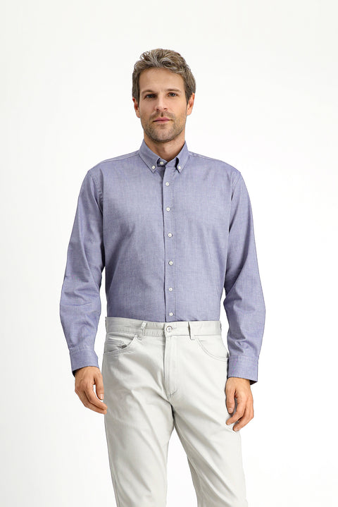 Medium Navy Long Sleeve Regular Fit Button-Down Collar Oxford Cotton Shirt