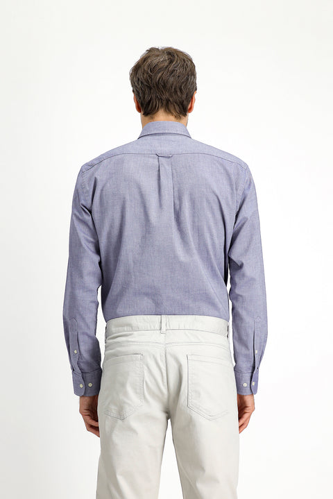 Medium Navy Long Sleeve Regular Fit Button-Down Collar Oxford Cotton Shirt