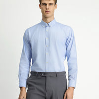 Light Blue Long Sleeve Regular Fit Button-Down Collar Oxford Cotton Shirt