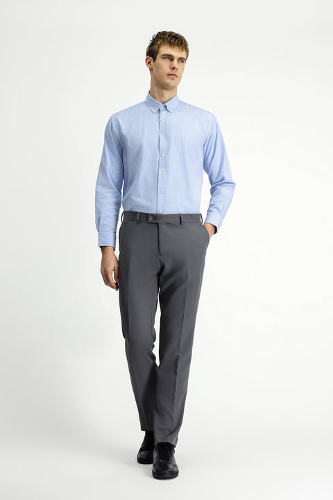 Light Blue Long Sleeve Regular Fit Button-Down Collar Oxford Cotton Shirt