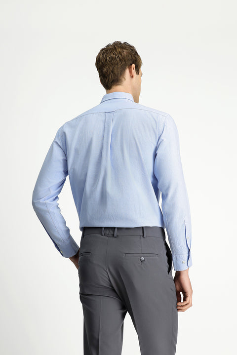 Light Blue Long Sleeve Regular Fit Button-Down Collar Oxford Cotton Shirt