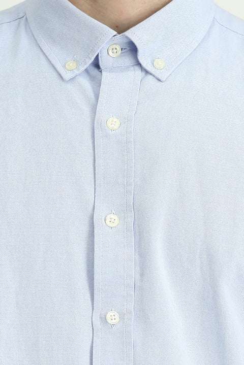 Light Blue Long Sleeve Regular Fit Button-Down Collar Oxford Cotton Shirt