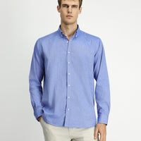 Dark Blue Long Sleeve Regular Fit Button-Down Collar Oxford Cotton Shirt