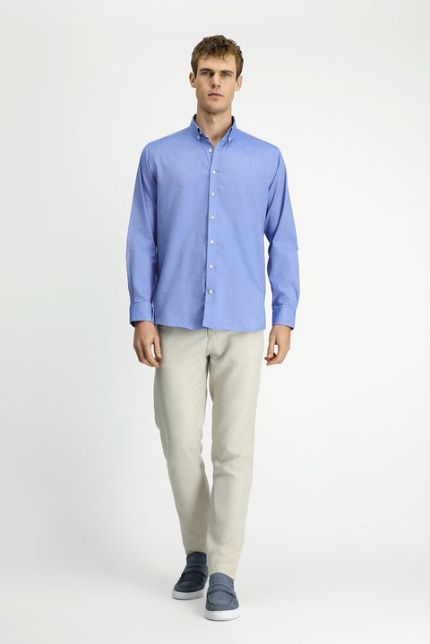 Dark Blue Long Sleeve Regular Fit Button-Down Collar Oxford Cotton Shirt