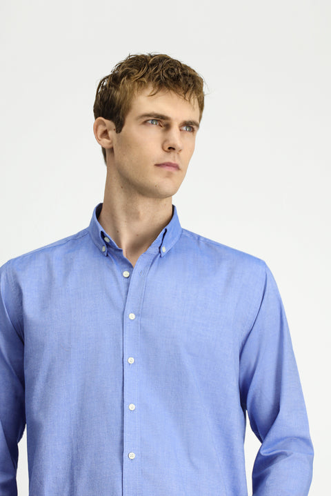 Dark Blue Long Sleeve Regular Fit Button-Down Collar Oxford Cotton Shirt