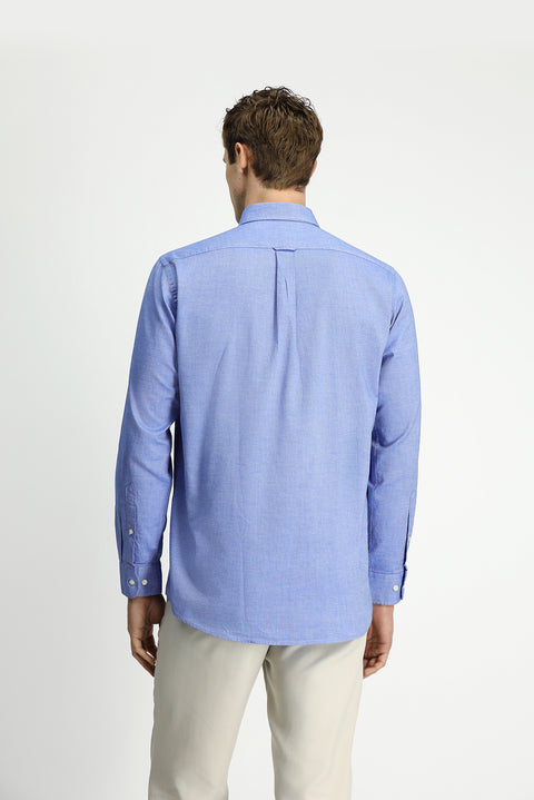 Dark Blue Long Sleeve Regular Fit Button-Down Collar Oxford Cotton Shirt