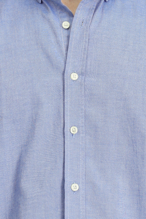 Dark Blue Long Sleeve Regular Fit Button-Down Collar Oxford Cotton Shirt