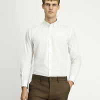 White Long Sleeve Regular Fit Button-Down Collar Oxford Cotton Shirt