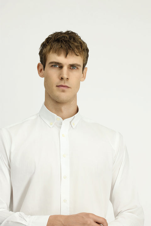 White Long Sleeve Regular Fit Button-Down Collar Oxford Cotton Shirt