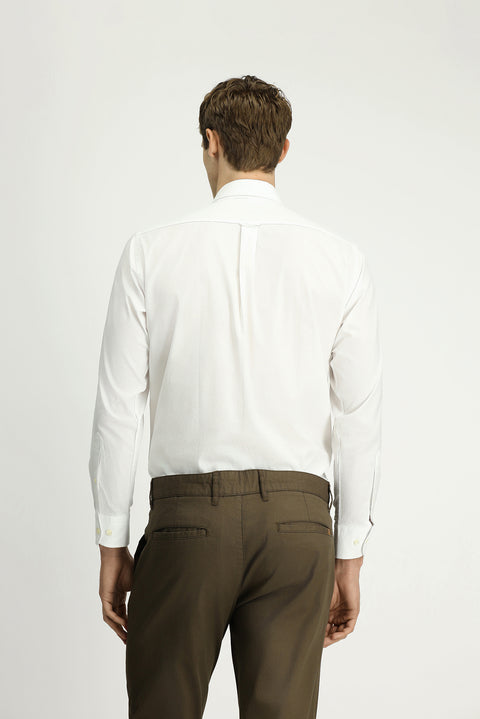 White Long Sleeve Regular Fit Button-Down Collar Oxford Cotton Shirt