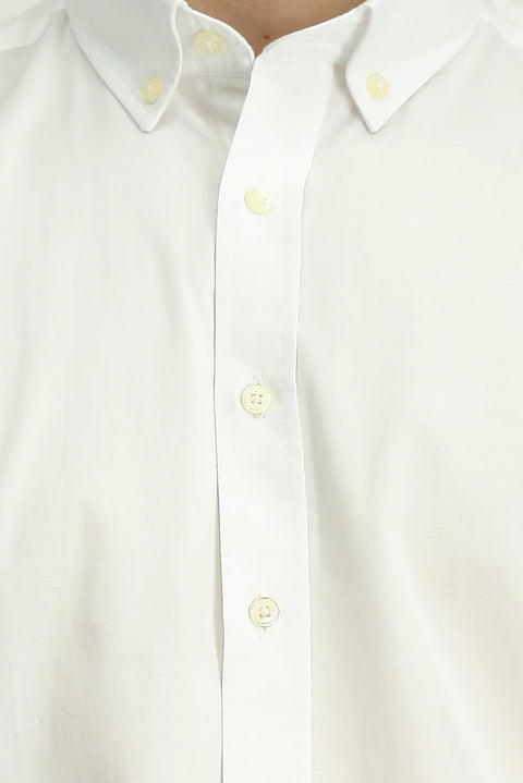 White Long Sleeve Regular Fit Button-Down Collar Oxford Cotton Shirt