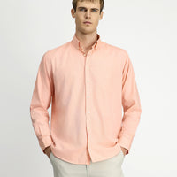 Medium Orange Long Sleeve Regular Fit Button-Down Collar Oxford Cotton Shirt