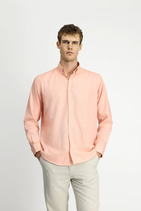 Medium Orange Long Sleeve Regular Fit Button-Down Collar Oxford Cotton Shirt