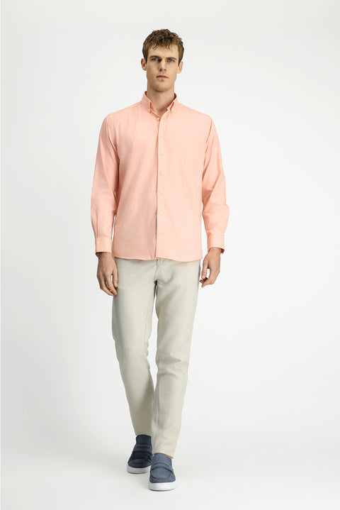Medium Orange Long Sleeve Regular Fit Button-Down Collar Oxford Cotton Shirt