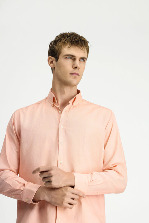 Medium Orange Long Sleeve Regular Fit Button-Down Collar Oxford Cotton Shirt