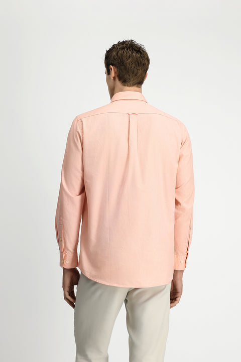 Medium Orange Long Sleeve Regular Fit Button-Down Collar Oxford Cotton Shirt
