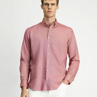 Coral Red Long Sleeve Regular Fit Button-Down Collar Oxford Cotton Shirt