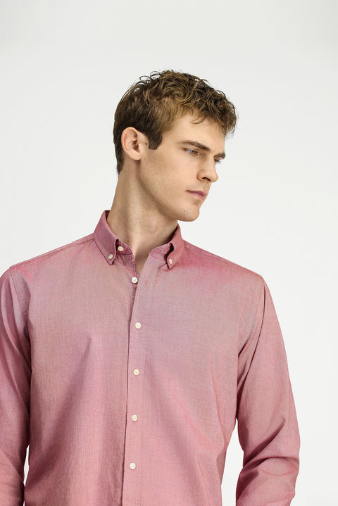 Coral Red Long Sleeve Regular Fit Button-Down Collar Oxford Cotton Shirt