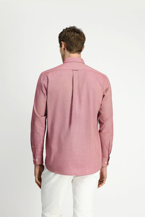 Coral Red Long Sleeve Regular Fit Button-Down Collar Oxford Cotton Shirt