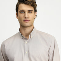 Light Mink Long Sleeve Regular Fit Button-Down Collar Oxford Cotton Shirt