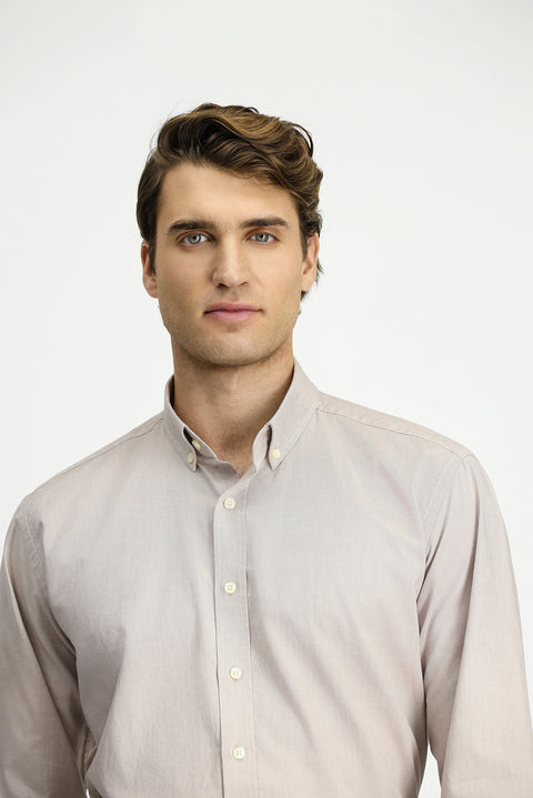 Light Mink Long Sleeve Regular Fit Button-Down Collar Oxford Cotton Shirt