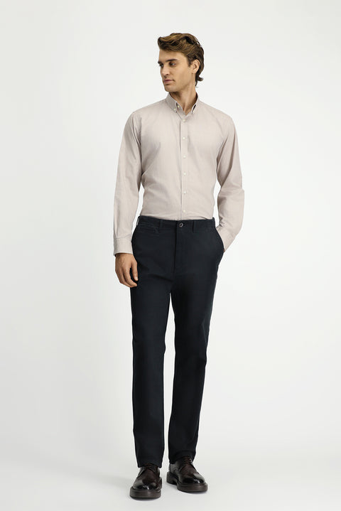 Light Mink Long Sleeve Regular Fit Button-Down Collar Oxford Cotton Shirt