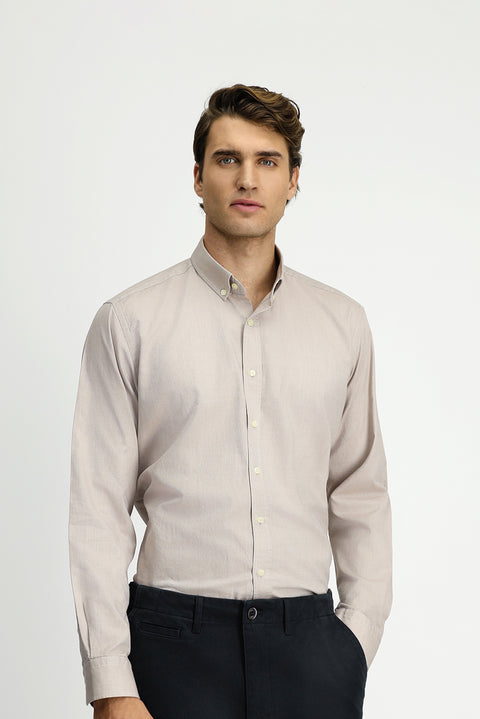 Light Mink Long Sleeve Regular Fit Button-Down Collar Oxford Cotton Shirt