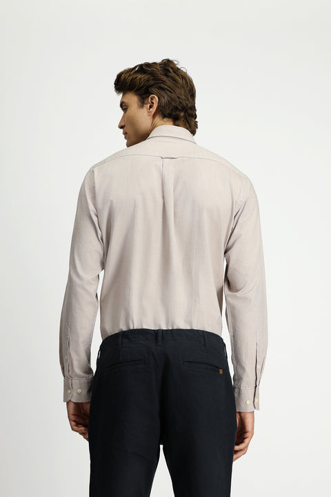 Light Mink Long Sleeve Regular Fit Button-Down Collar Oxford Cotton Shirt