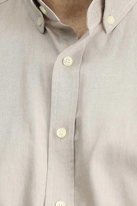 Light Mink Long Sleeve Regular Fit Button-Down Collar Oxford Cotton Shirt